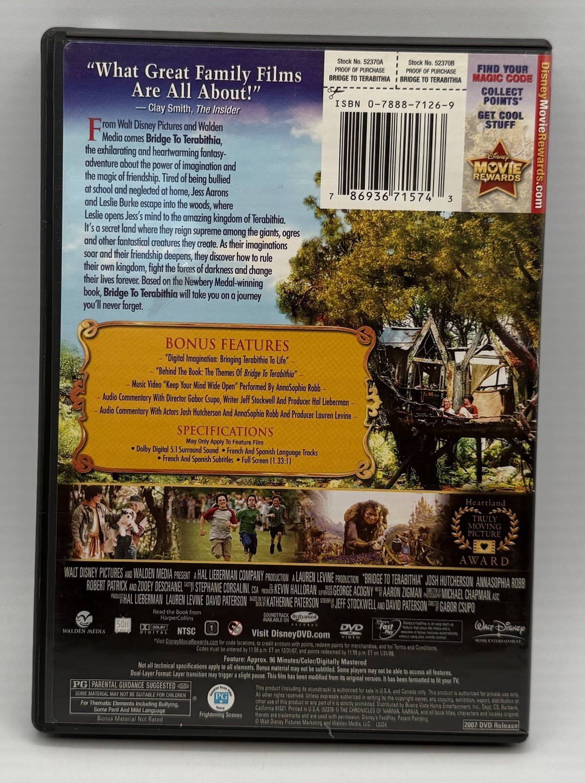 Bridge to Terabithia (DVD Full Screen) Josh Hutcherson Robert Patrick 2007