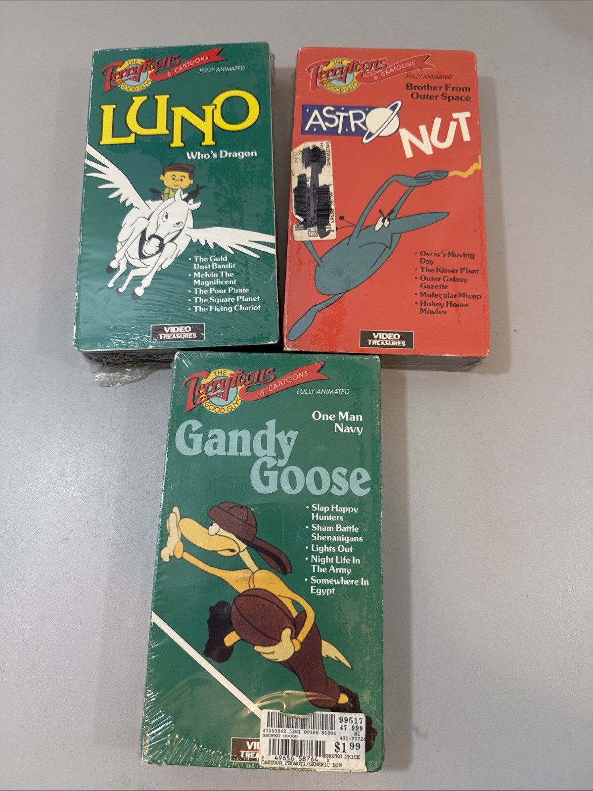 Terrytoons Cartoons VHS Sealed- Luno – Astro Nut – Gandy Goose – Lot 3