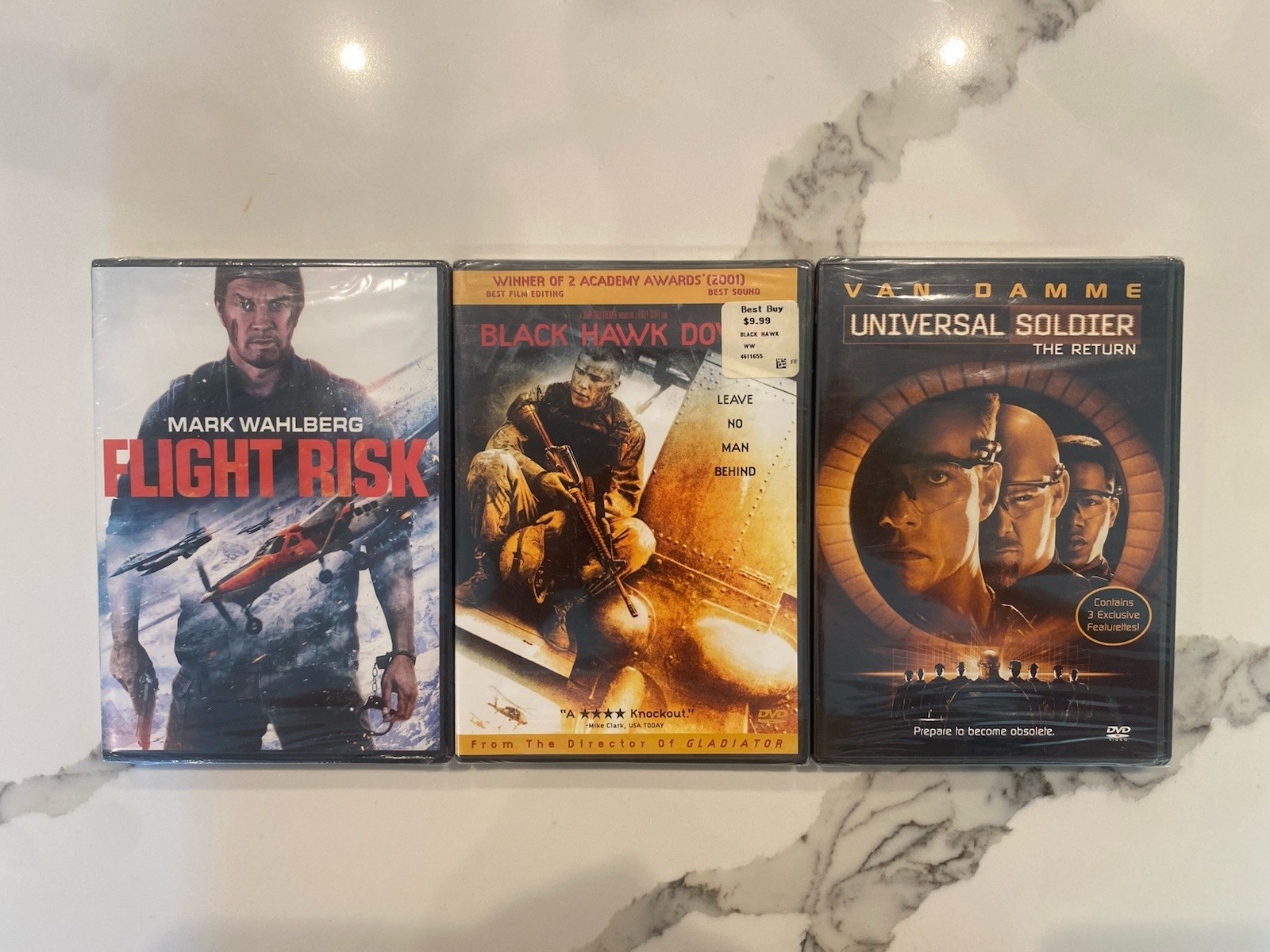 BRAND NEW Action DVD Lot (3) – Black Hawk Down – Universal Soldier – Flight Risk