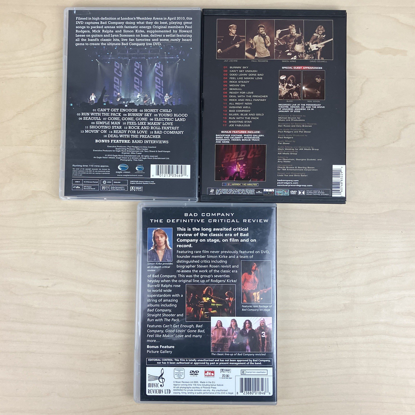 Bad Company DVD Lot Of 3: Live at Wembley, Inside Bad Co, In Concert Merchants