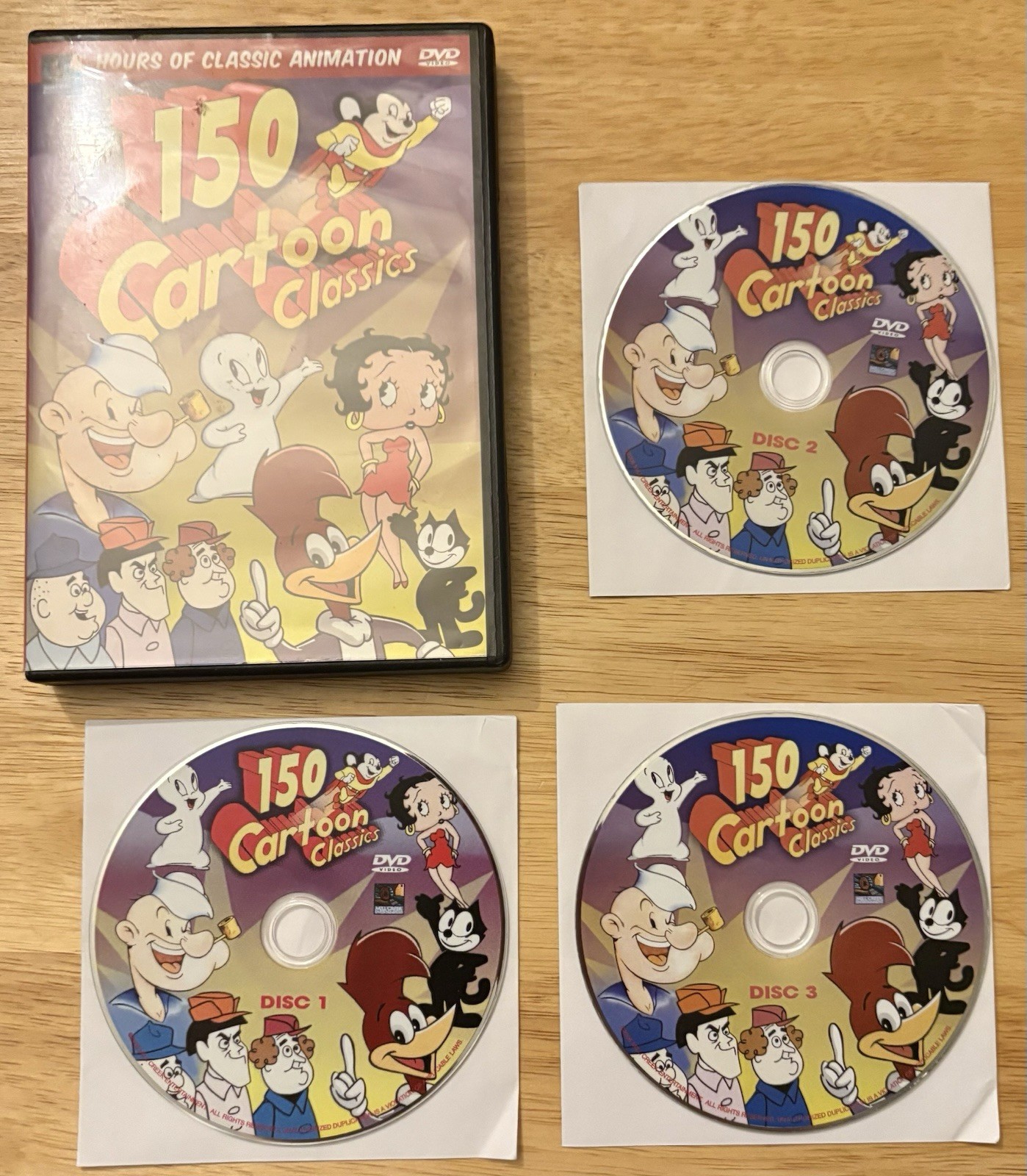 150 Cartoon Classics DVD 3 Disc Popeye Casper Betty Boop Woody Woodpecker Stooge