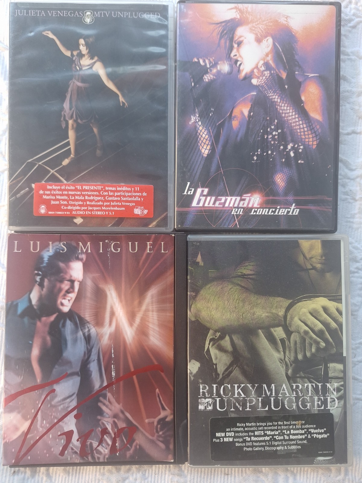 Lote 4 DVDs Conciertos Pop Rock Latino MTV Unplugged Luis Miguel Ricky Martin