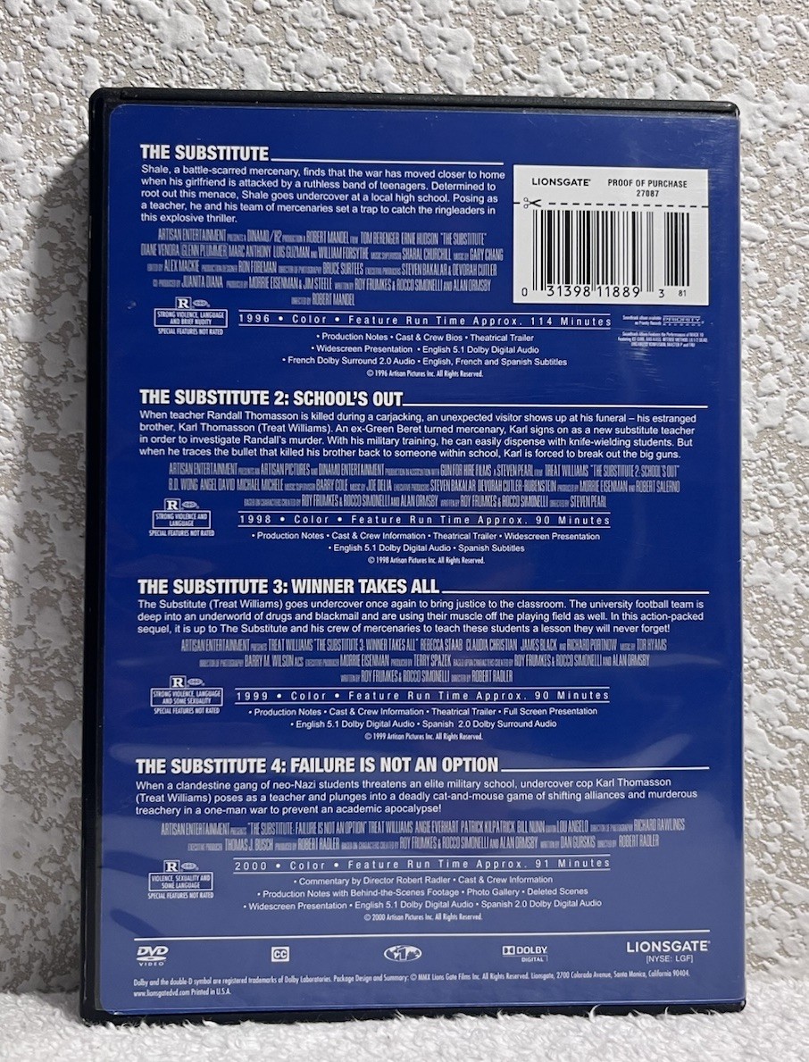 THE SUBSTITUTE 1-4 4-Film Pack (2000, DVD) Treat Williams Tom Berenger