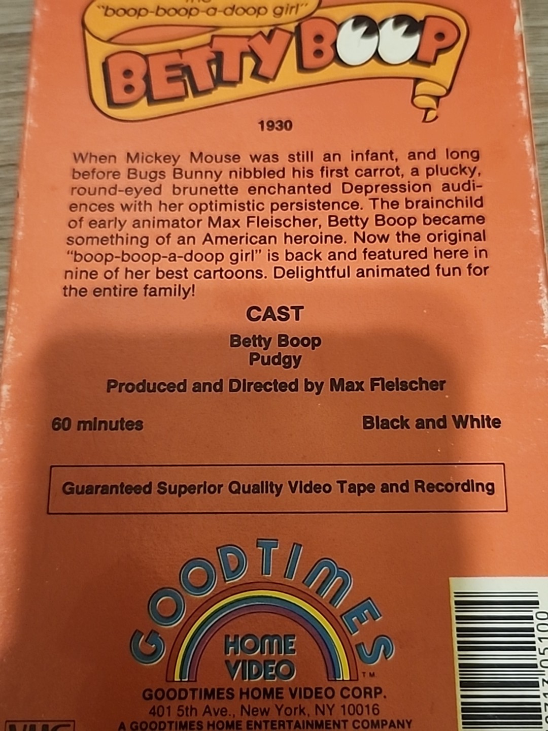Betty Boop VHS 1985 Good Times Home W. Box Good 60 Mins B&W 9 Episodes VGT-5100
