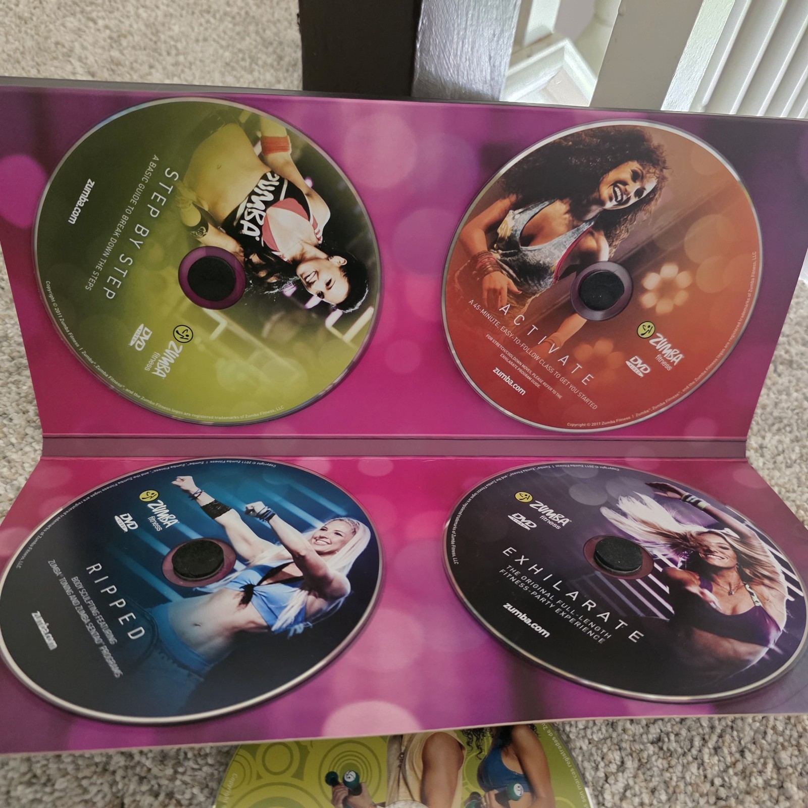 ZUMBA Fitness DVD Lot Set Exhilarate/Cardio w/ Toning Sticks Shakers Weights