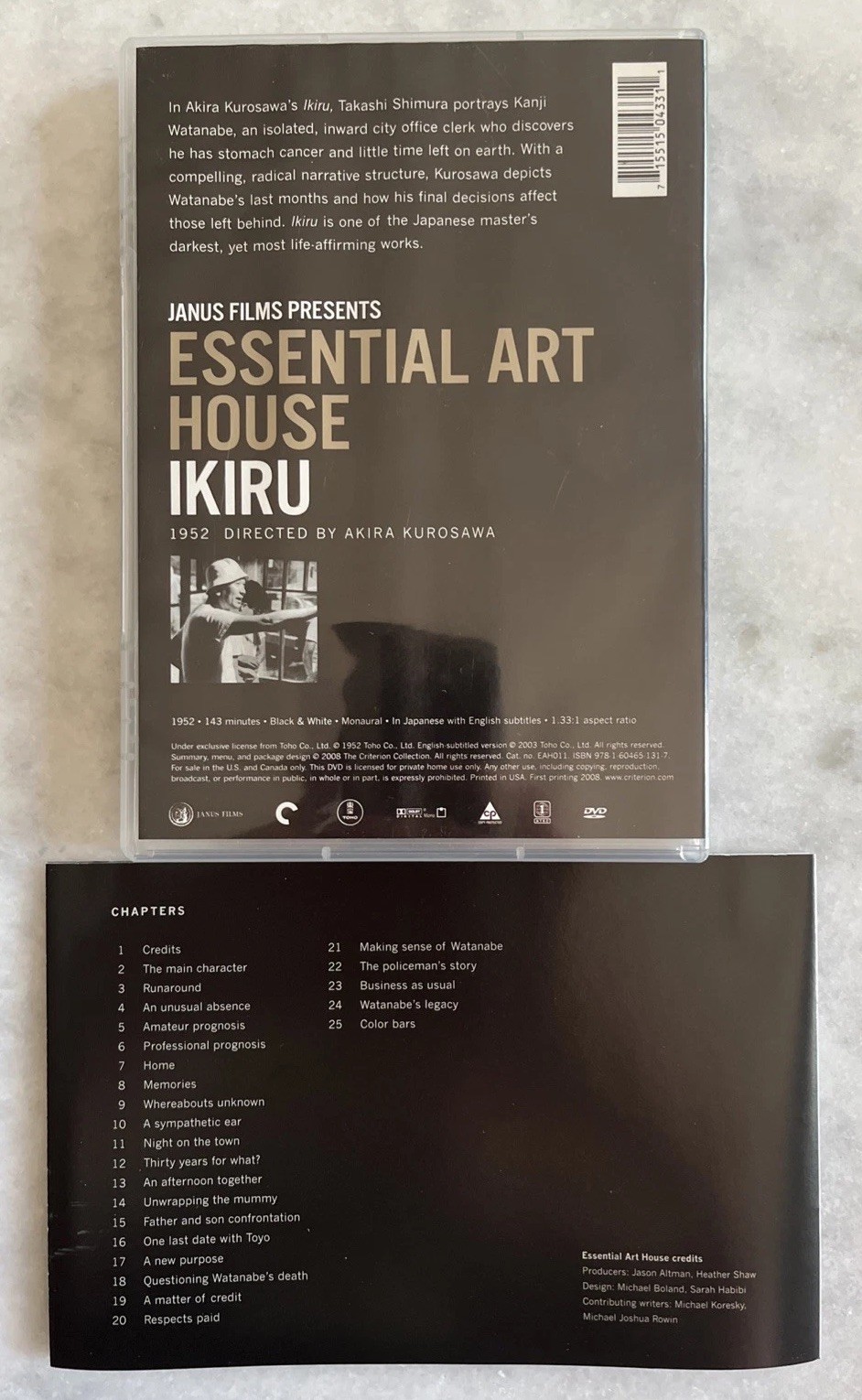 Ikiru (DVD, 1952) Criterion Collection Kurosawa Janus Essential Art House Rare