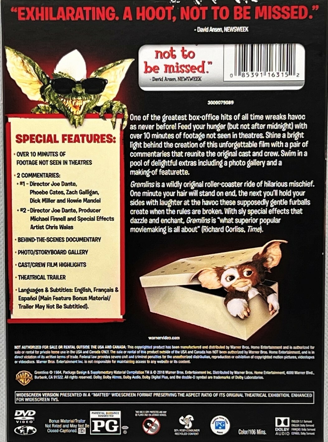 Gremlins DVD (1984) Joe Dante(DIR) Special Edition with Slip Cover
