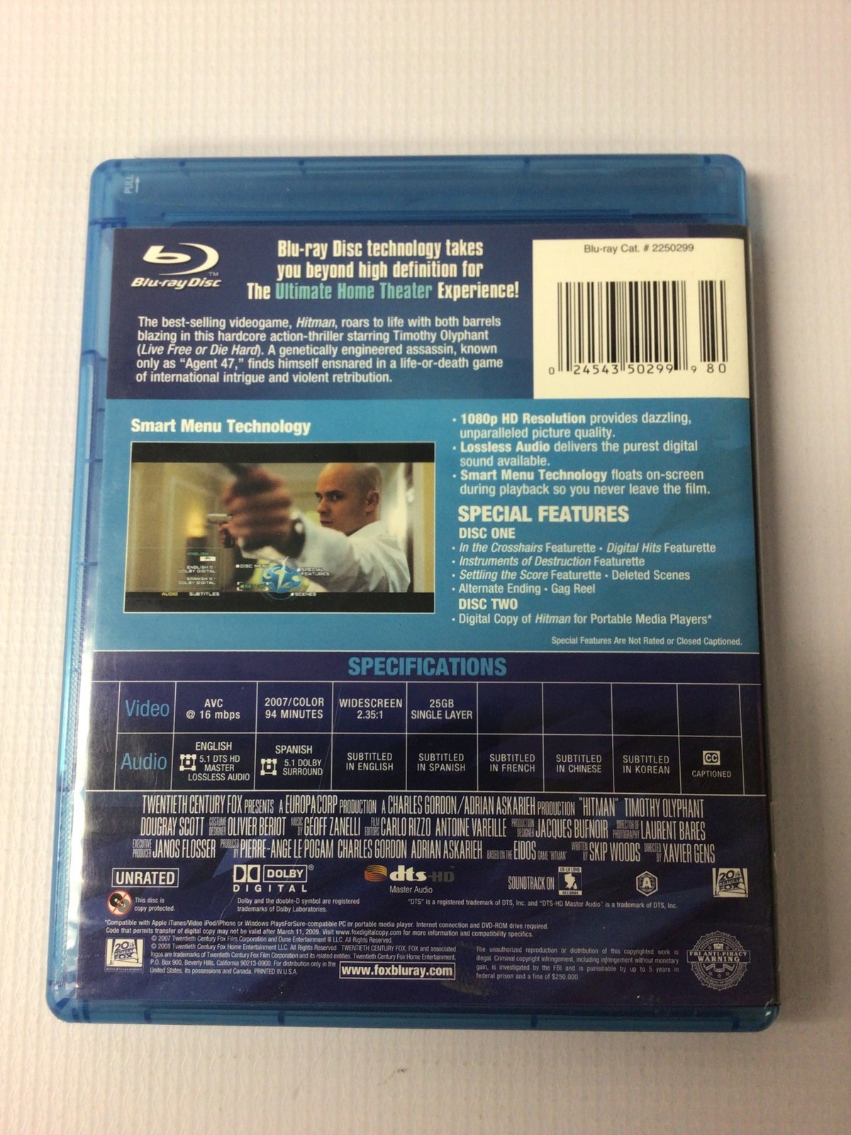 Hitman Unrated Blu-ray Disc + DVD Digital Copy Special Edition Timothy Olyphant