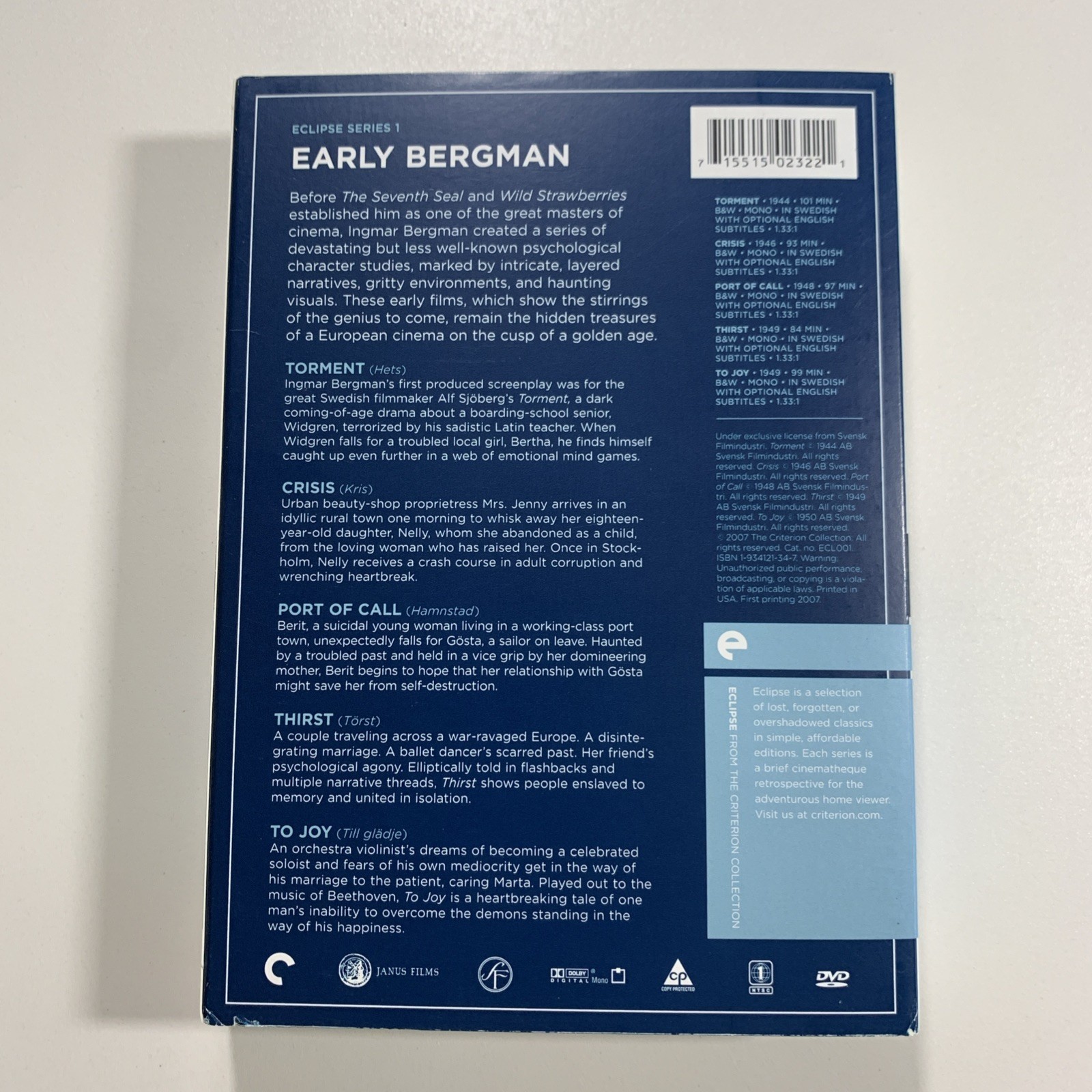 Early Bergman – Eclipse Series 1 – Criterion Collection DVD