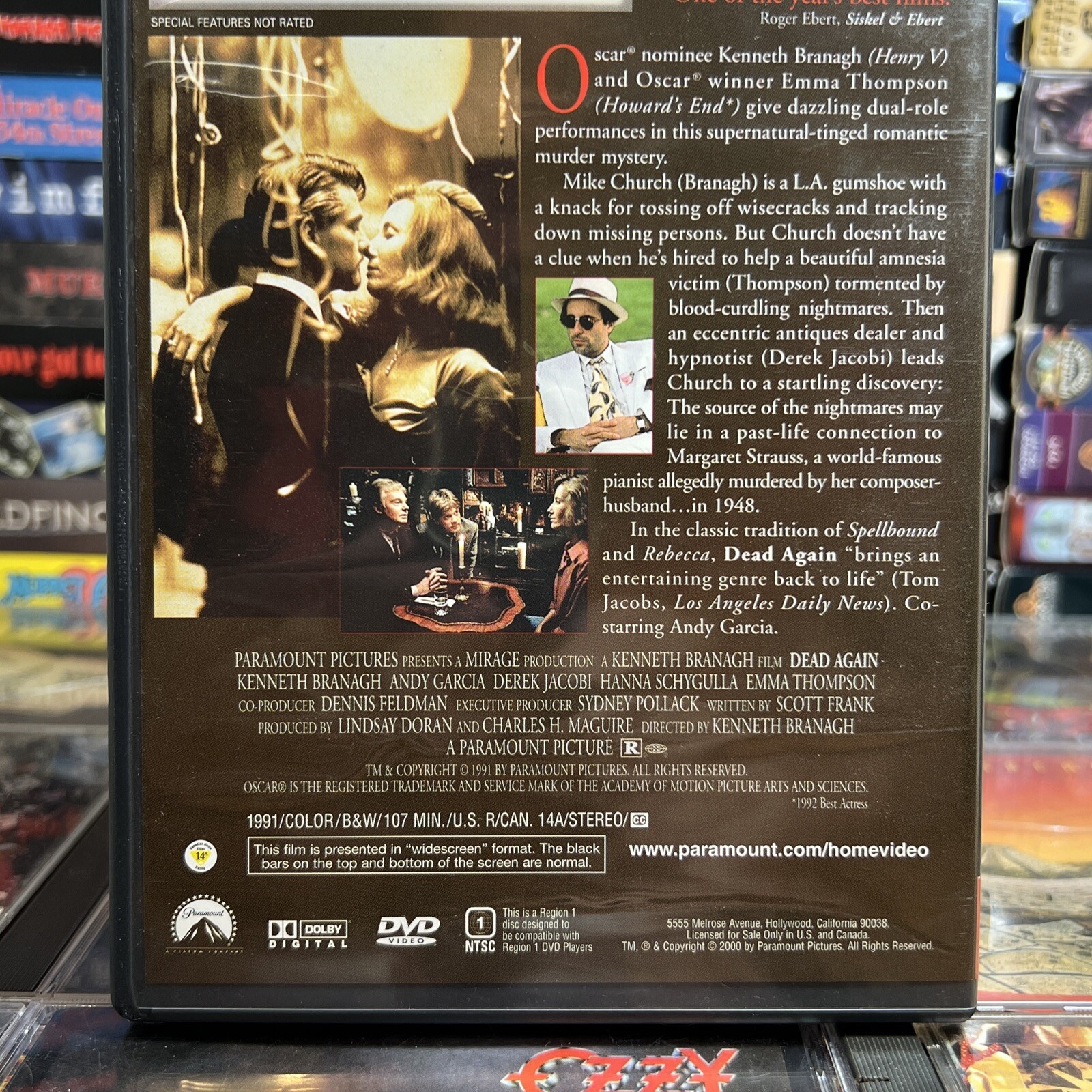 Dead Again 1991 DVD w/ Insert Kenneth Branagh Emma Thompson Neo Noir Thriller