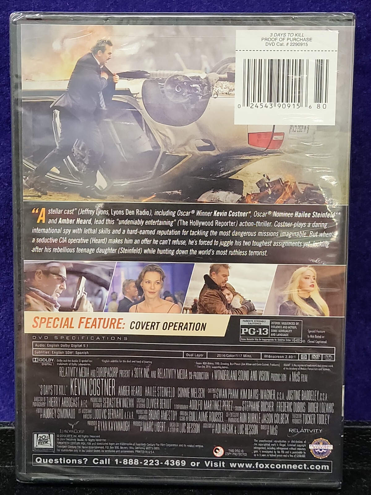 3 Days to Kill (DVD, 2014), New, Free Shipping Brand New Sealed Costner