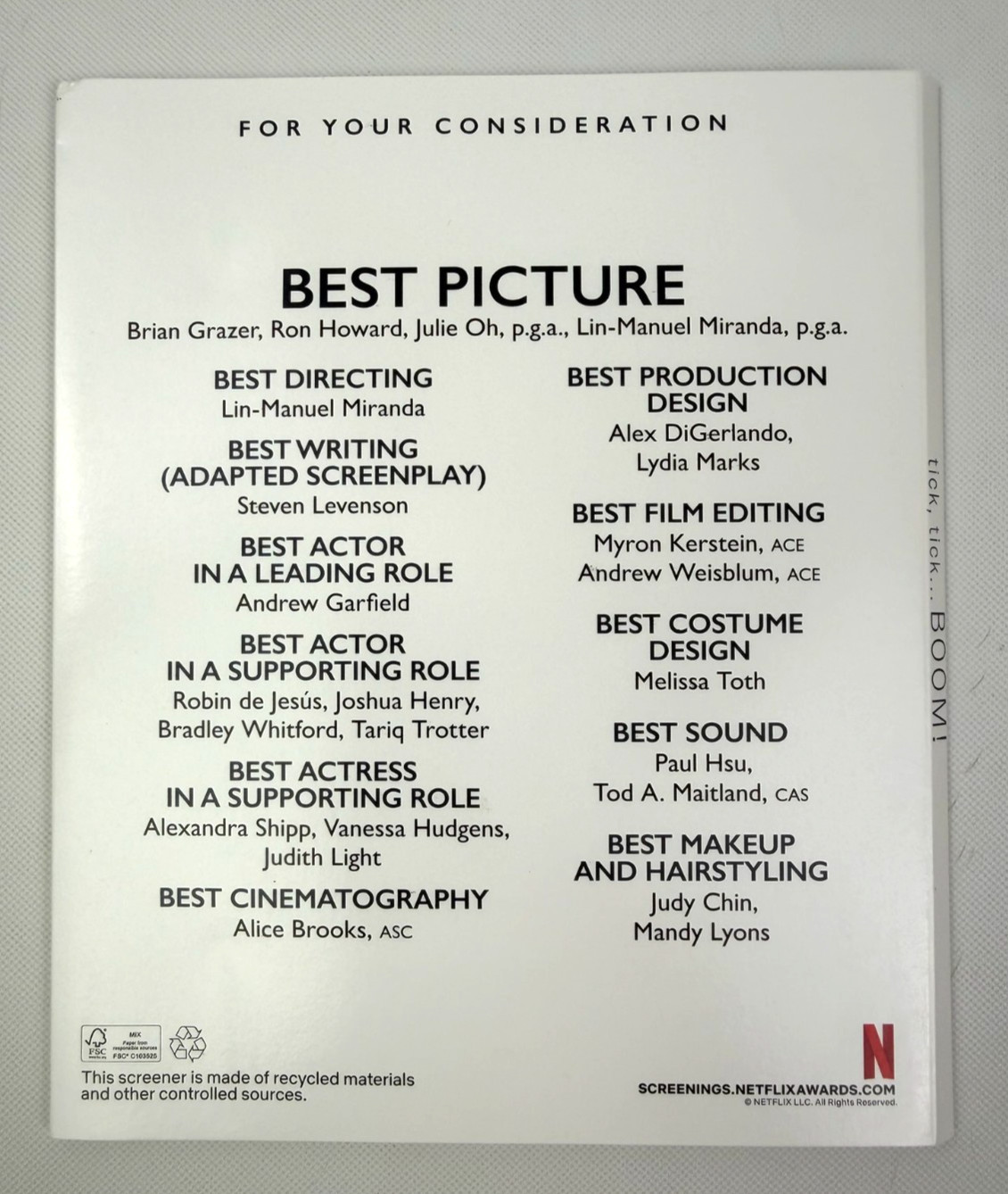 RARE FYC Blu-Ray – Tick, Tick… Boom! 2021 Netflix FYC Awards Promo Screener