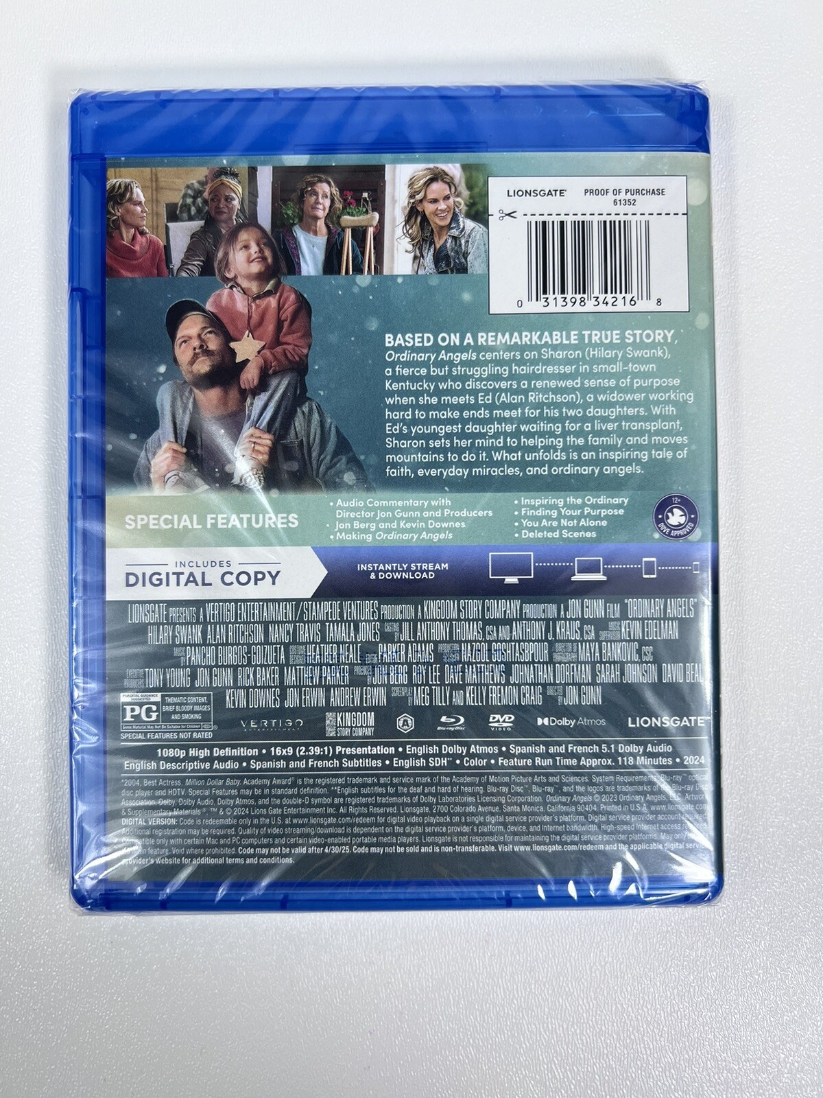 Ordinary Angels Bluray + Blue Ray DVD + Digital Copy-Sealed -Fast Ship
