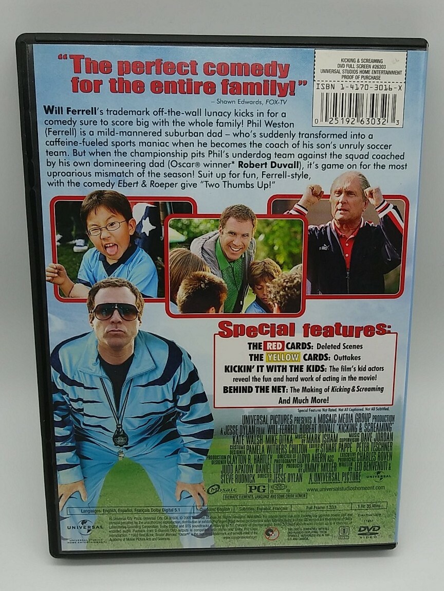 Kicking & Screaming Full Screen DVD Jesse Dylan(DIR) Will Ferrell USED Fast Ship