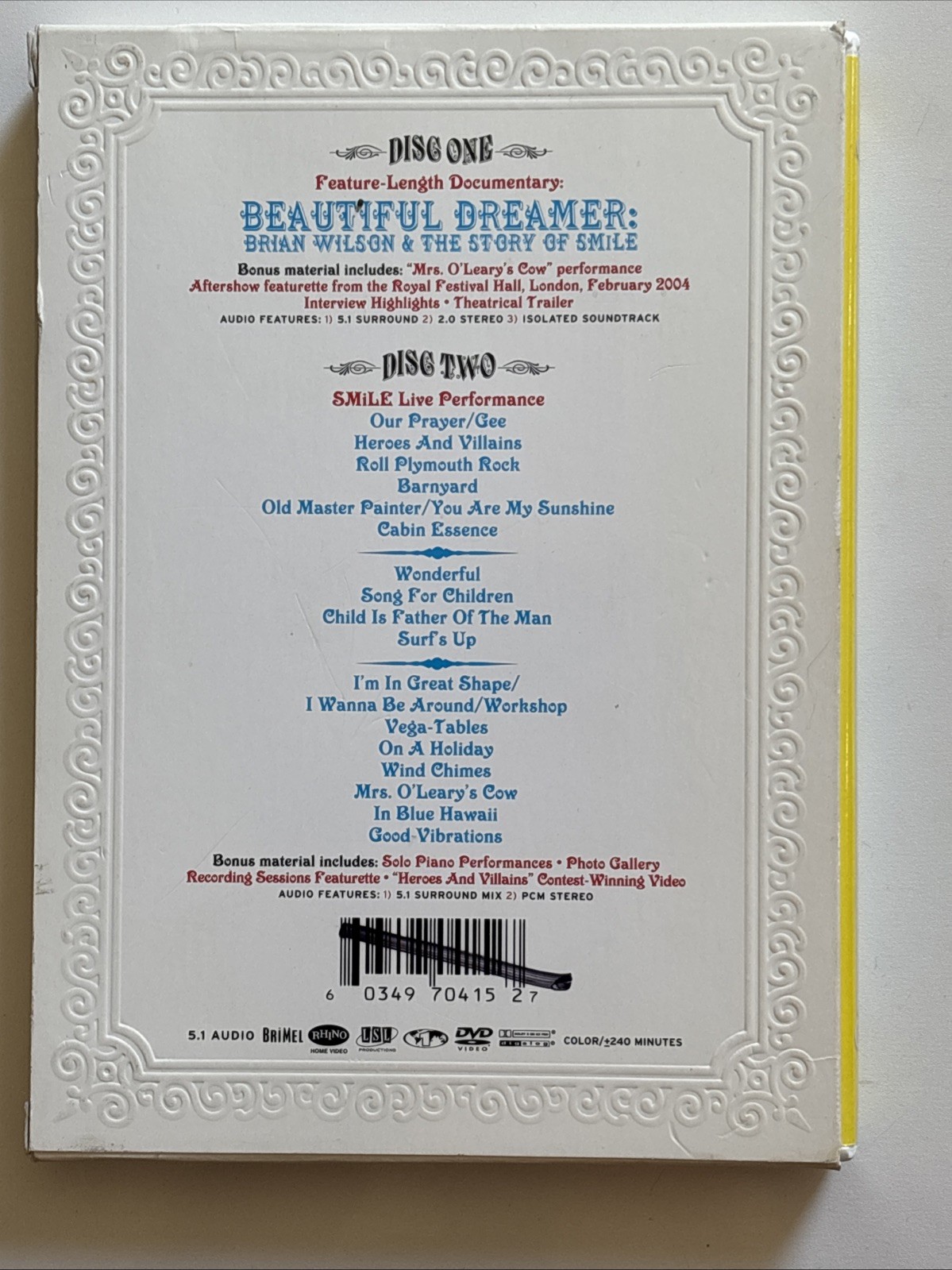 Brian Wilson Smile Live DVD 2 Disc Set With Slipcover OOP