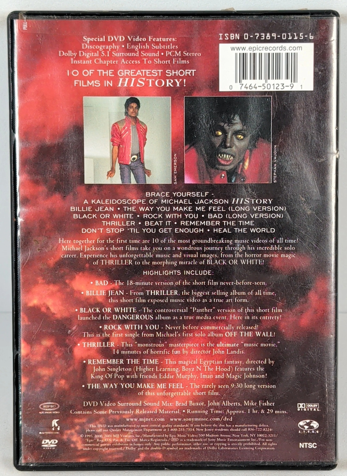 Michael Jackson Video Greatest Hits History (1995) DVD Free Shipping