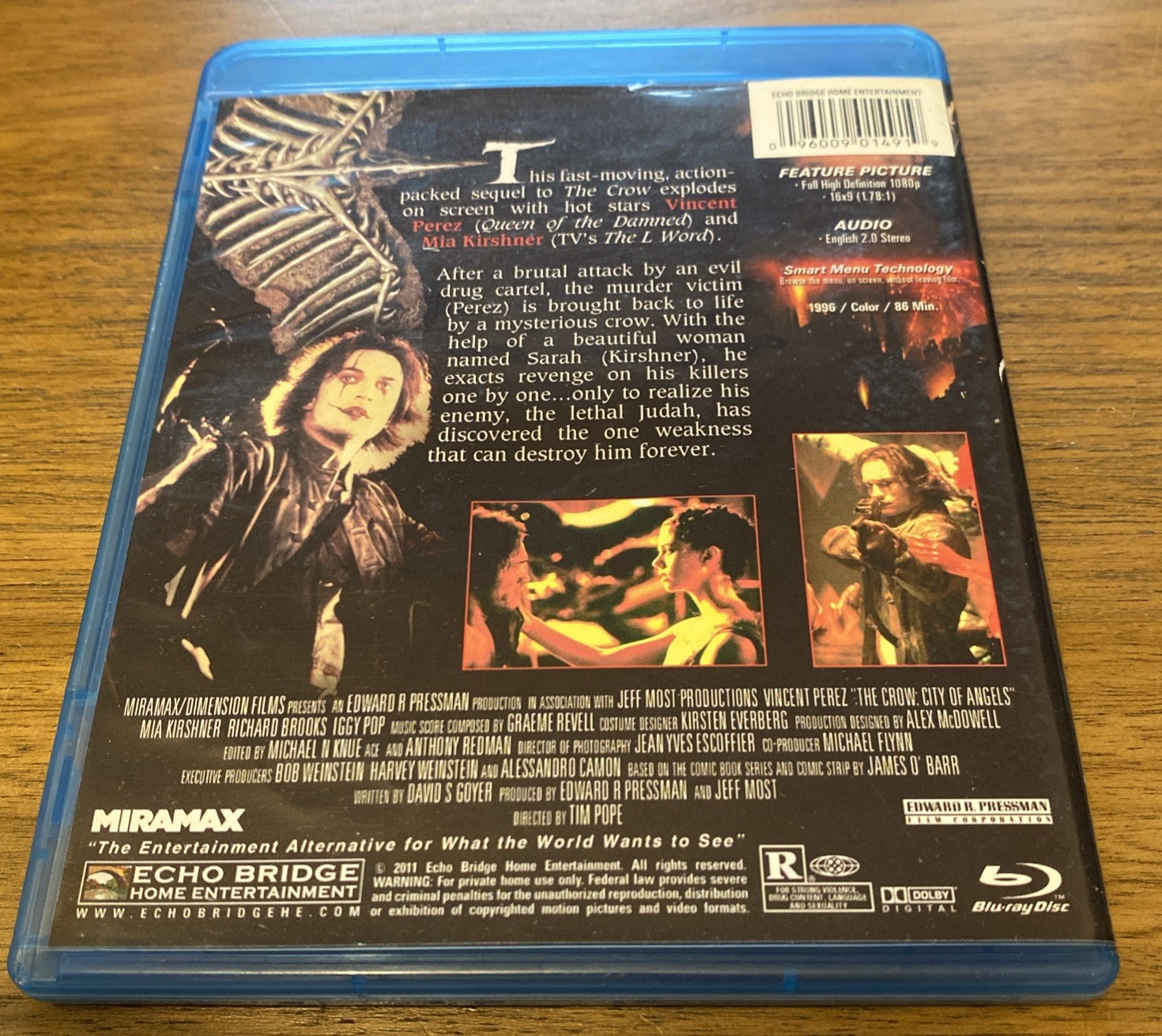 The Crow: City of Angels (Blu-ray, 1996) Miramax Vincent Perez Tim Pope Rare OOP