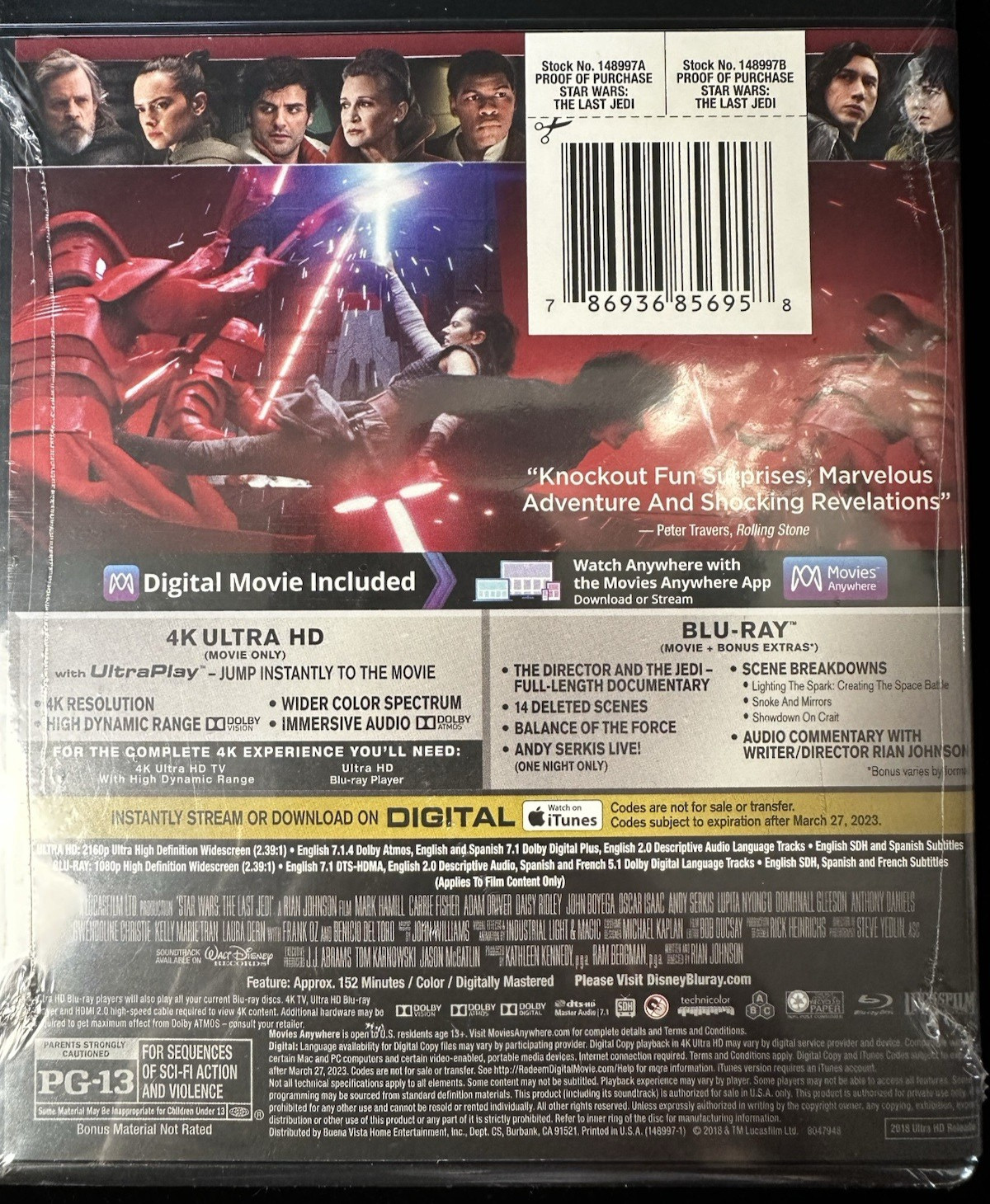 Star Wars: Episode VIII: The Last Jedi (4K UHD, Blu-ray + Digital Copy) – NEW
