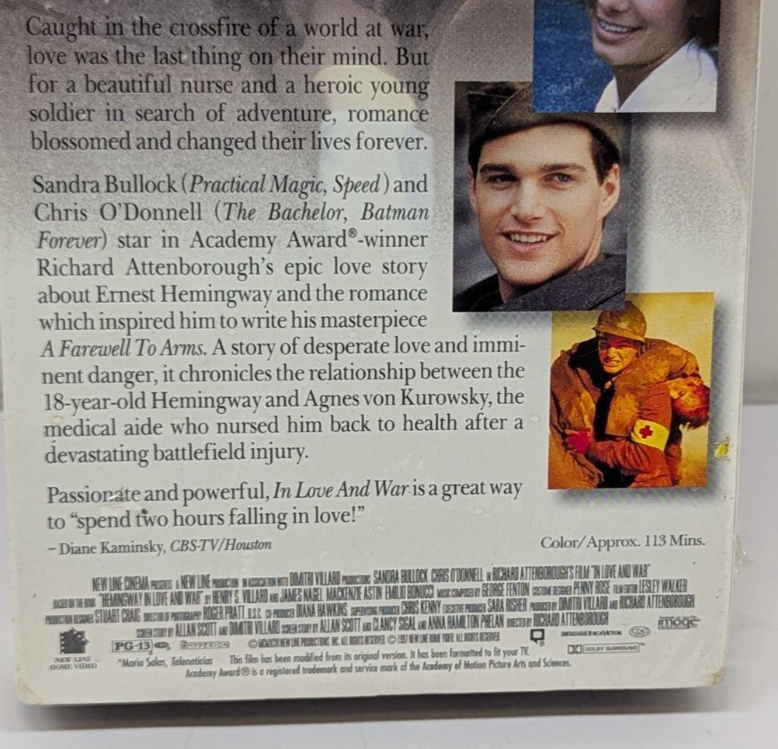 In Love And War (New, Sealed, 1997) Sandra Bullock, War Romance Drama