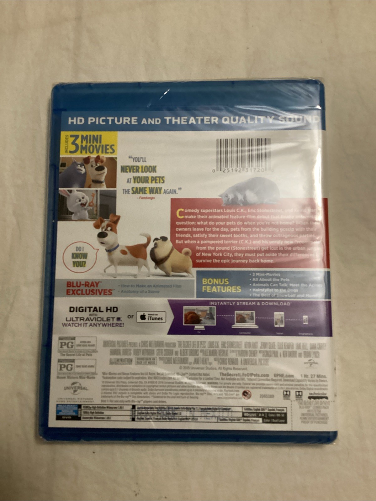 The Secret Life Of Pets (Blu-Ray DVD, Digital HD)