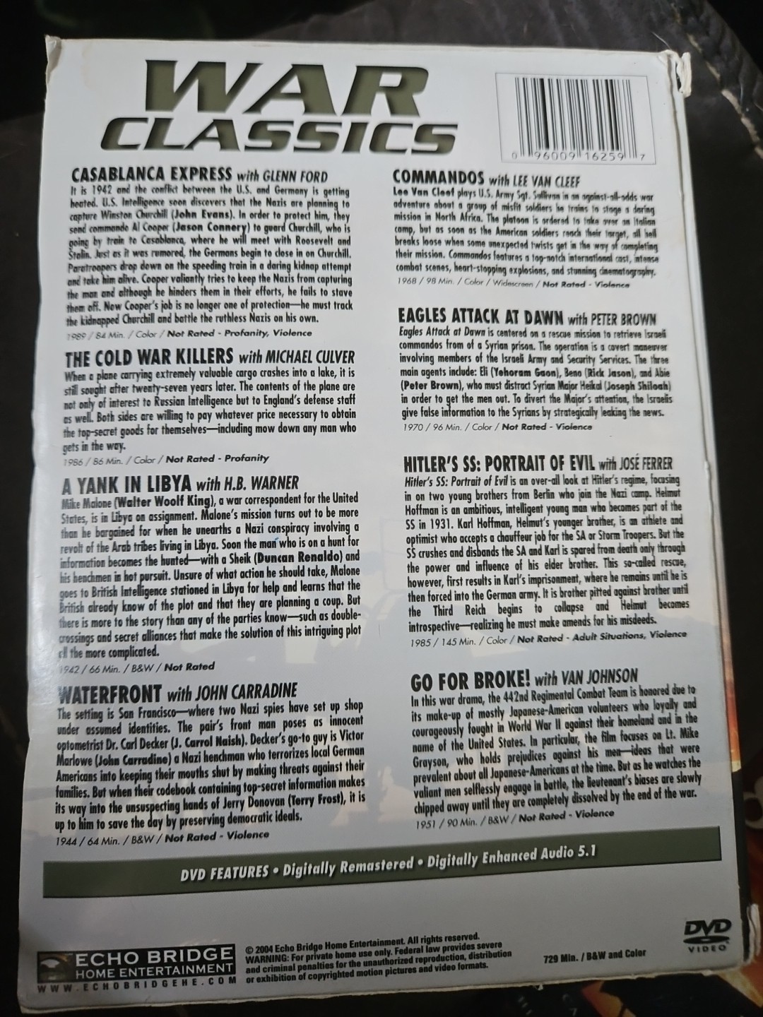 War Classics 8 Movie Collection (2 DVD Set) WWII / War Films – Pre Owned