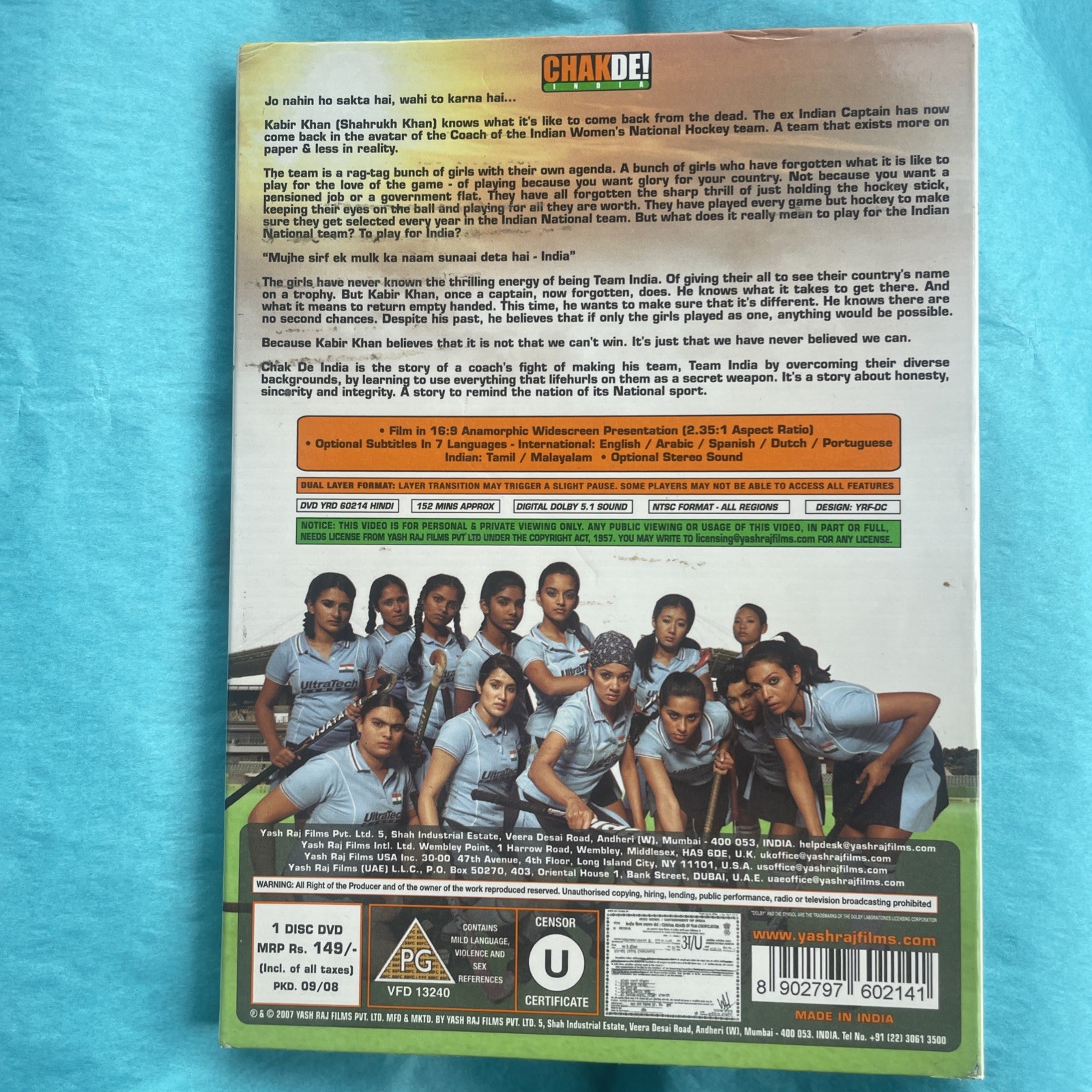 Chakde india DVD Bollywood Movie 2007 Shimit Amin Sports Film Hindi