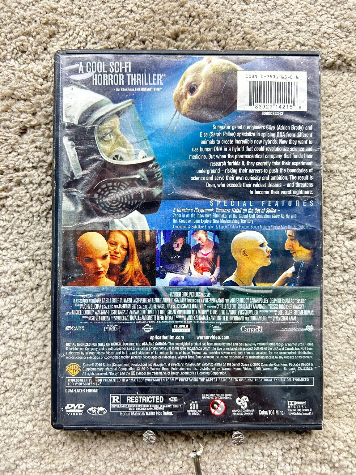 Splice DVD 2010 Adrien Brody Sarah Polley Sci-Fi Horror Thriller Vincenzo Natali