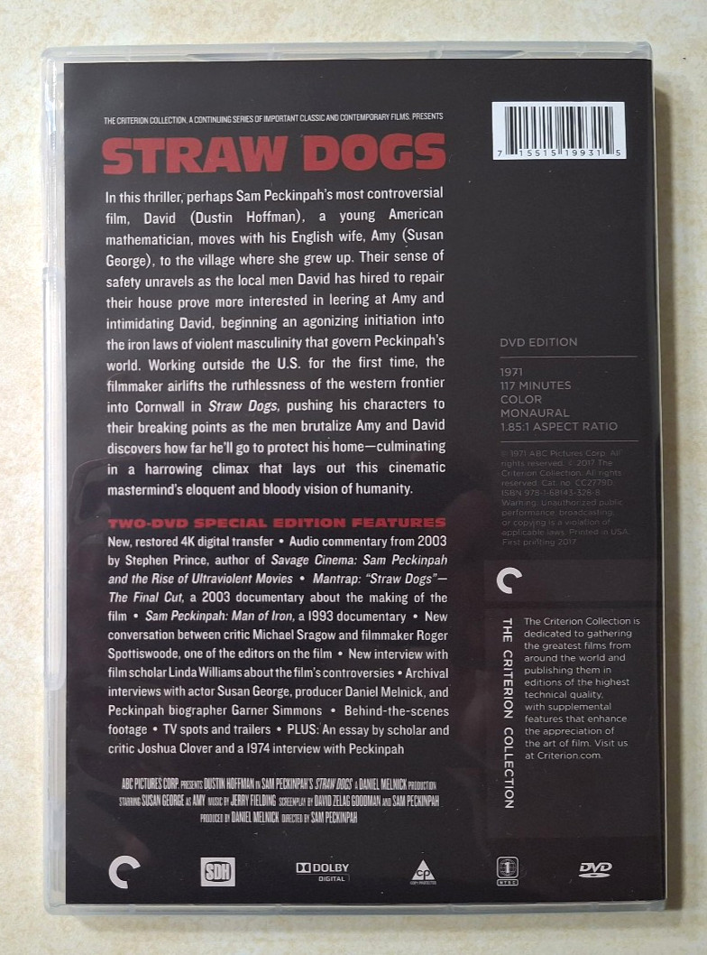 Straw Dogs DVD Criterion Collection 1971 4K Restoration 2 Disc w/ Book Hoffman