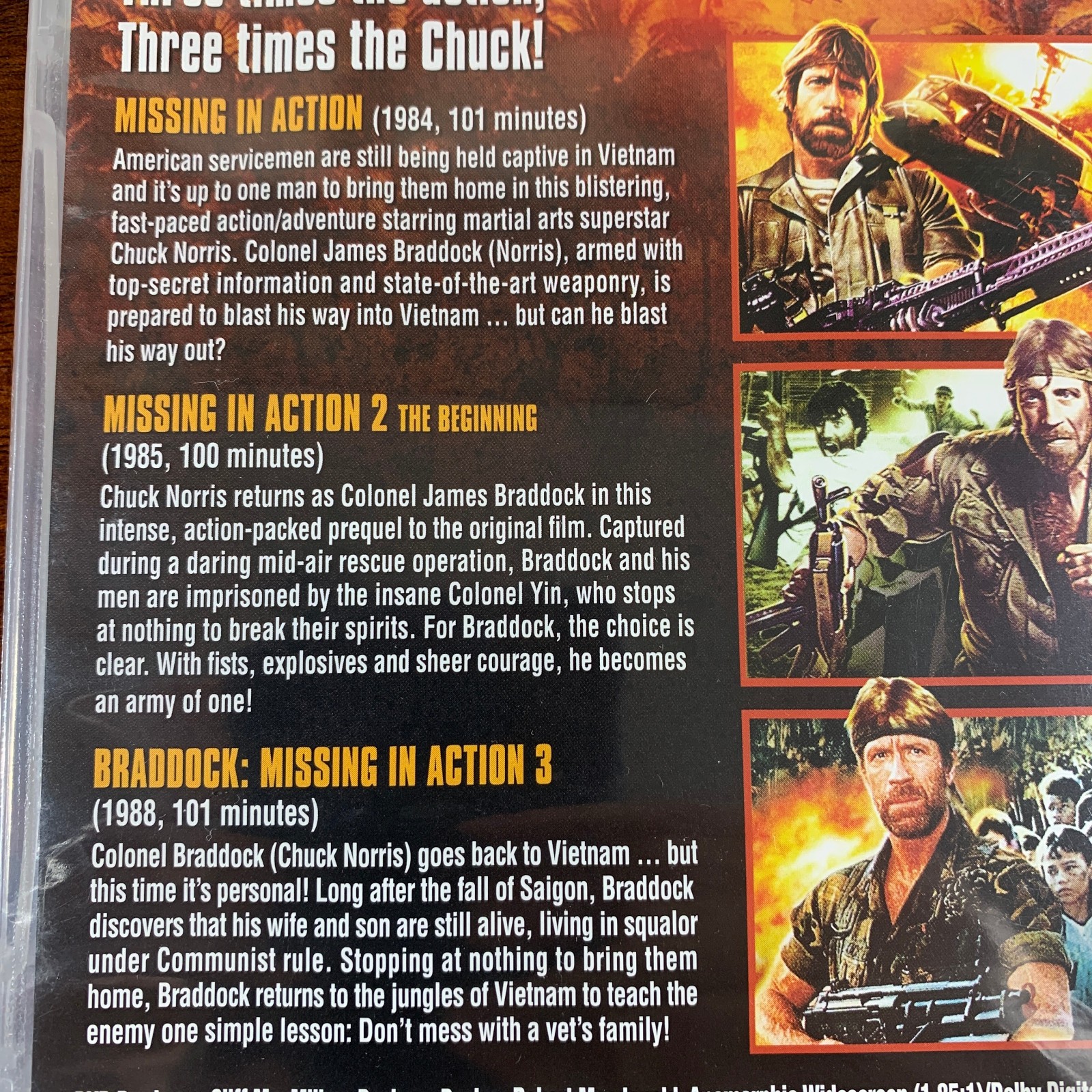 Chuck Norris Triple Threat DVD NEW Braddock Missing In Action 1, 2, + 3
