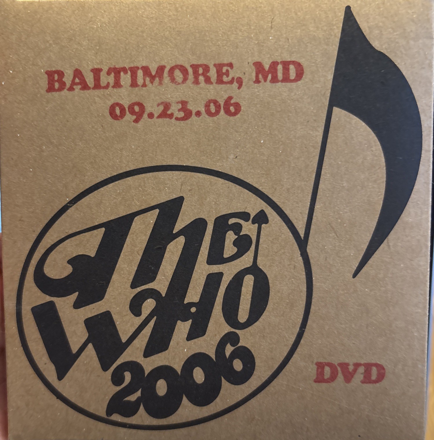 The Who Baltimore 9/23/06 Encore DVD Wallet Style Cardboard Case – w/Poster