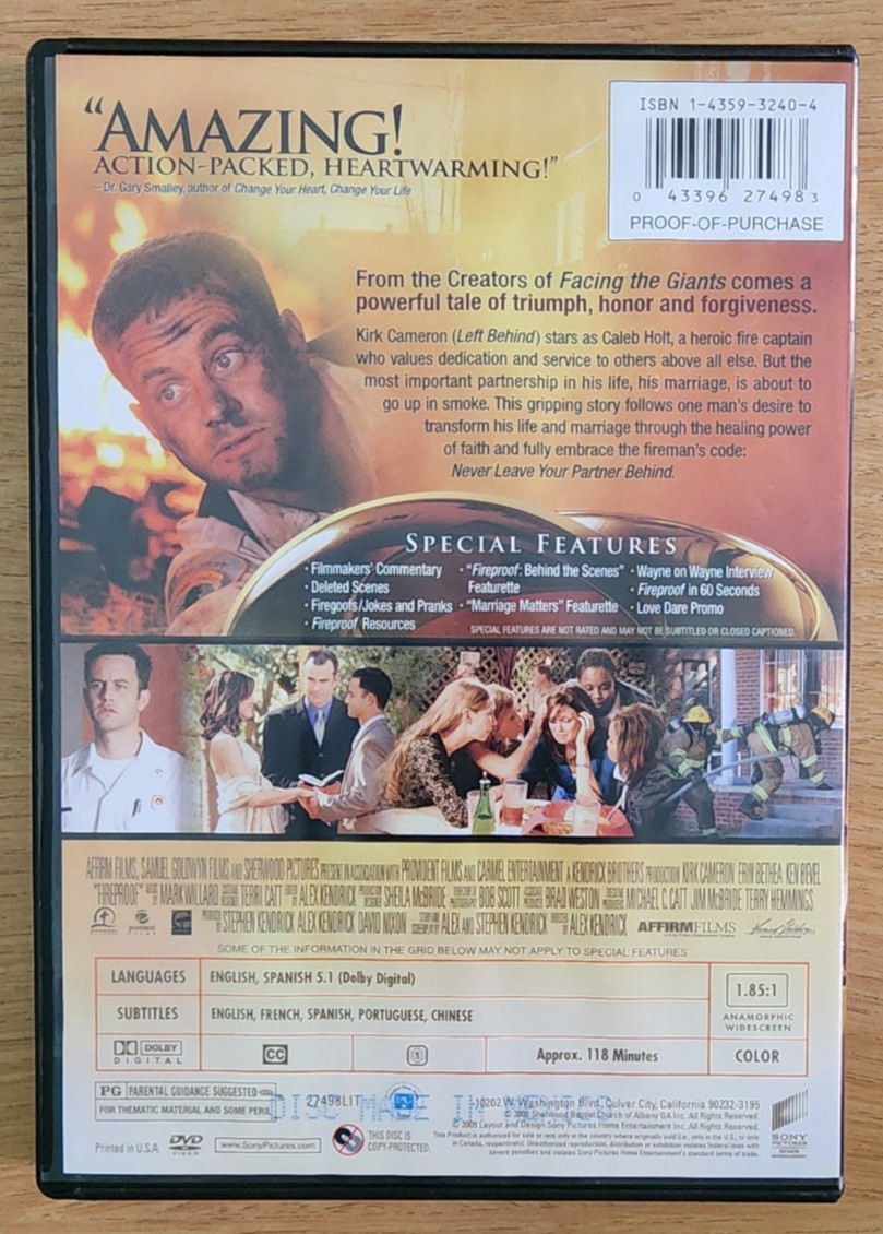 Fireproof (DVD, 2008, Widescreen) Kirk Cameron, Erin Bethea