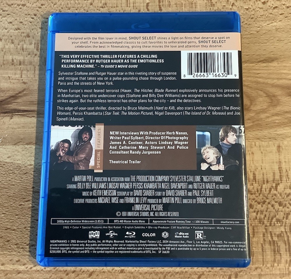Nighthawks (Blu Ray) Shout Factory Coll Ed Sylvester Stallone Rutger Hauer