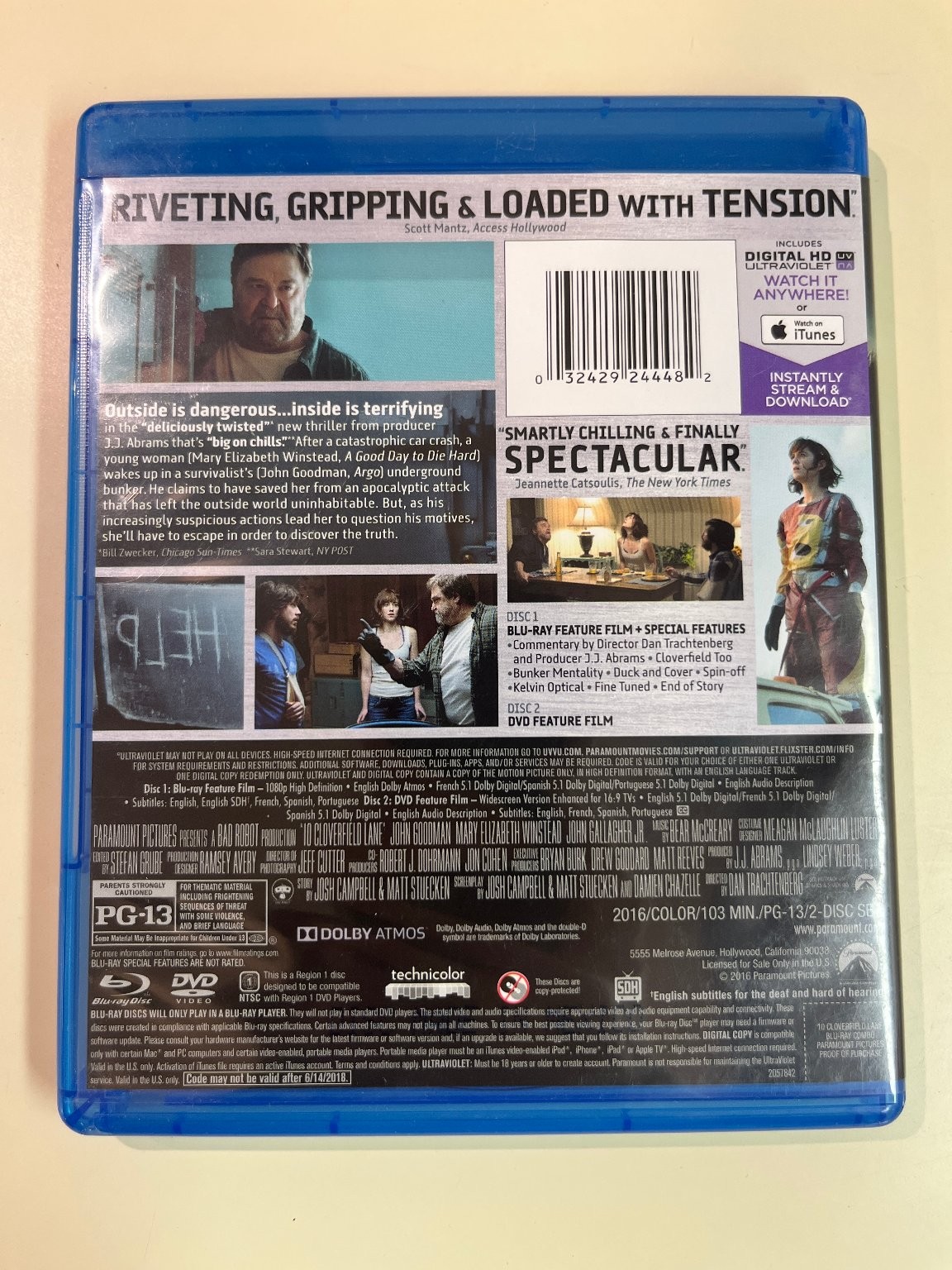 10 Cloverfield Lane Blu-ray + DVD, Mary Elizabeth Winstead, John Goodman, Bonus