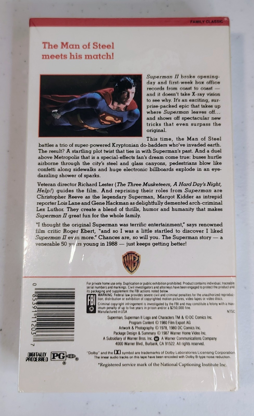 New Sealed Superman II The Movie 1987 VHS Warner Home Video Watermark