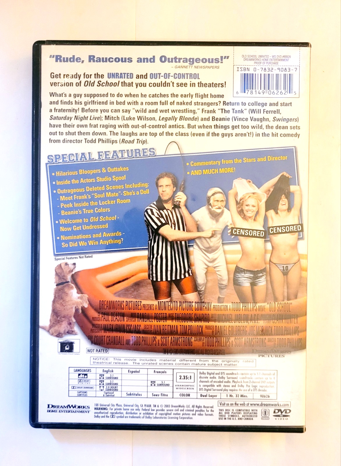 Old School DVD Comedy 2003 Unrated and Out of control Will Ferrell Free Shipping