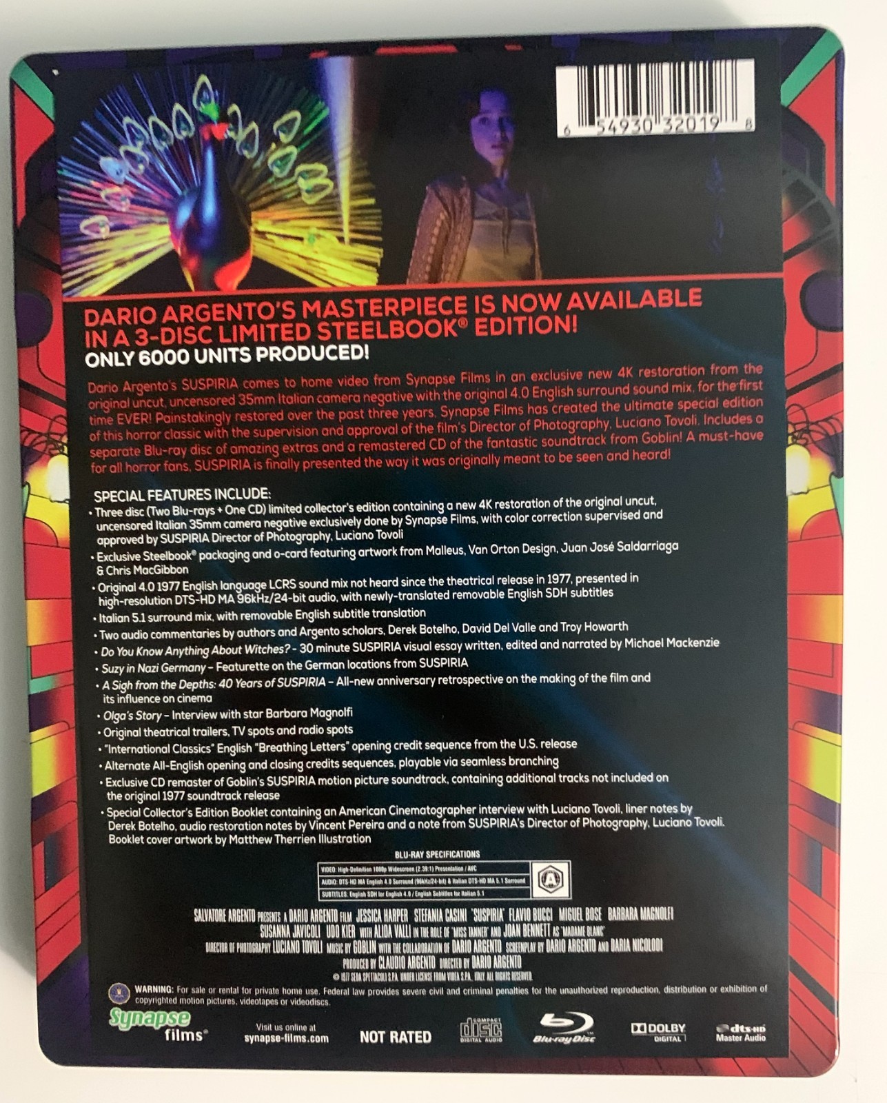 Suspiria (3-Disc Limited Edition Steelbook) (Blu-ray, 1977) Dario Argento, MINT