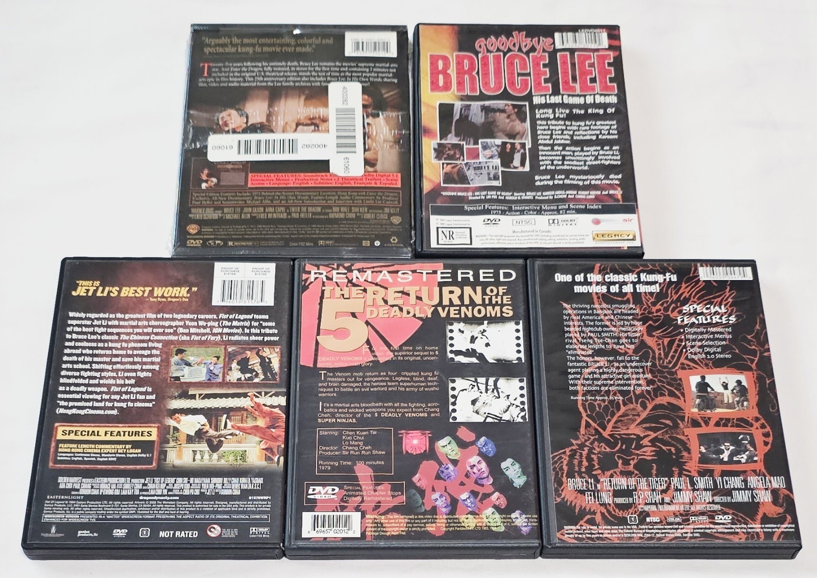 Bruce Lee: Enter the Dragon (SEALED), His Last Game Of Death, Fist Of Legend…