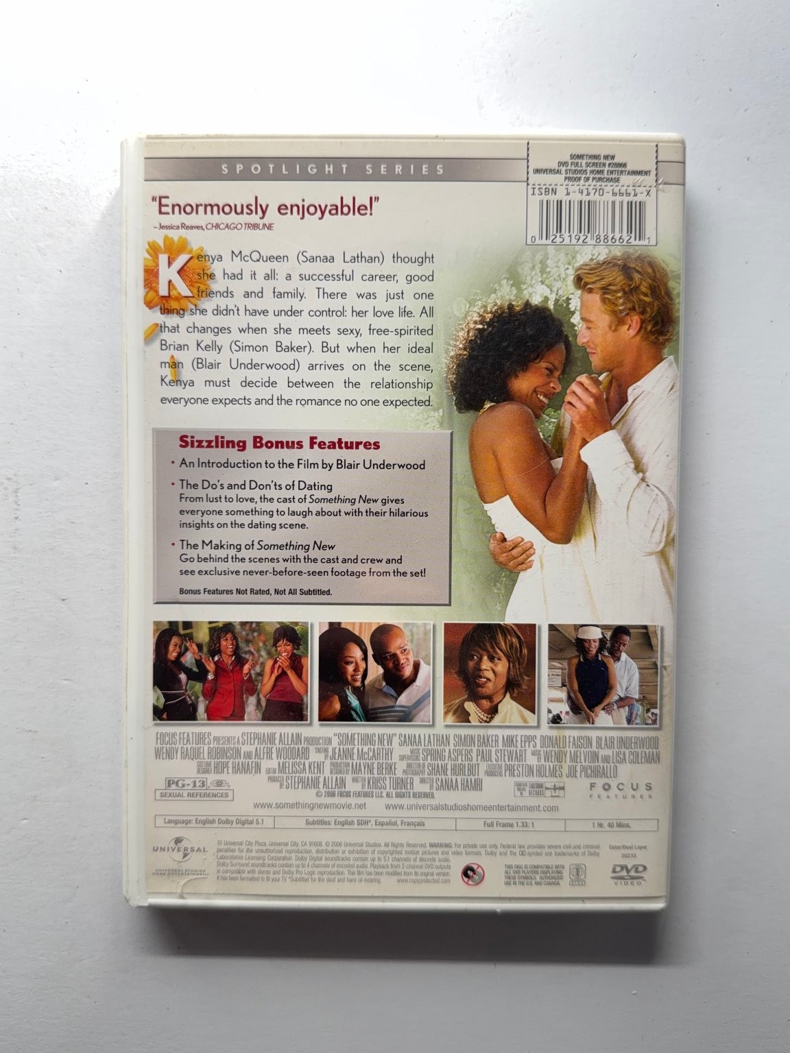 Something New DVD 2006 Spotlight Series Sanaa Lathan Simon Baker Bonus Features