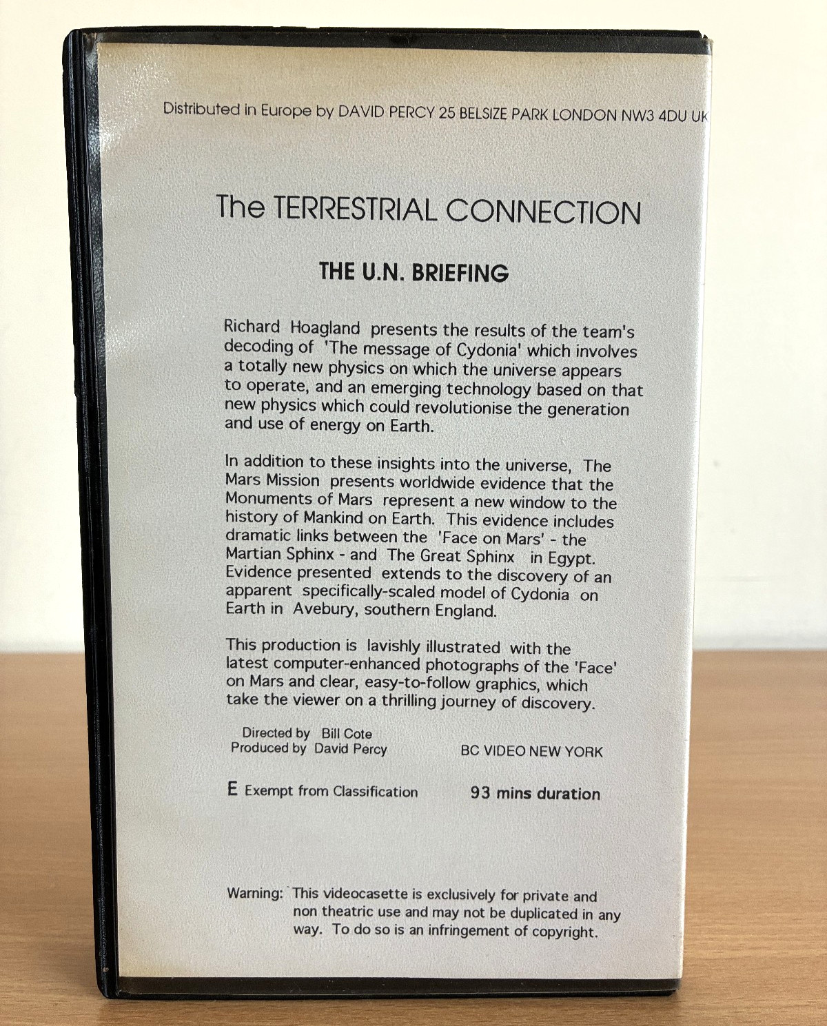 The Terrestrial Connection VHS Video Richard Hoagland Mars Vol 2 1992 UFO Aliens