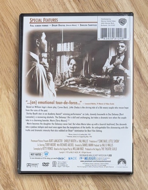 Come Back, Little Sheba (1952, DVD) Burt Lancaster, Shirley Booth – NEW & SEALED