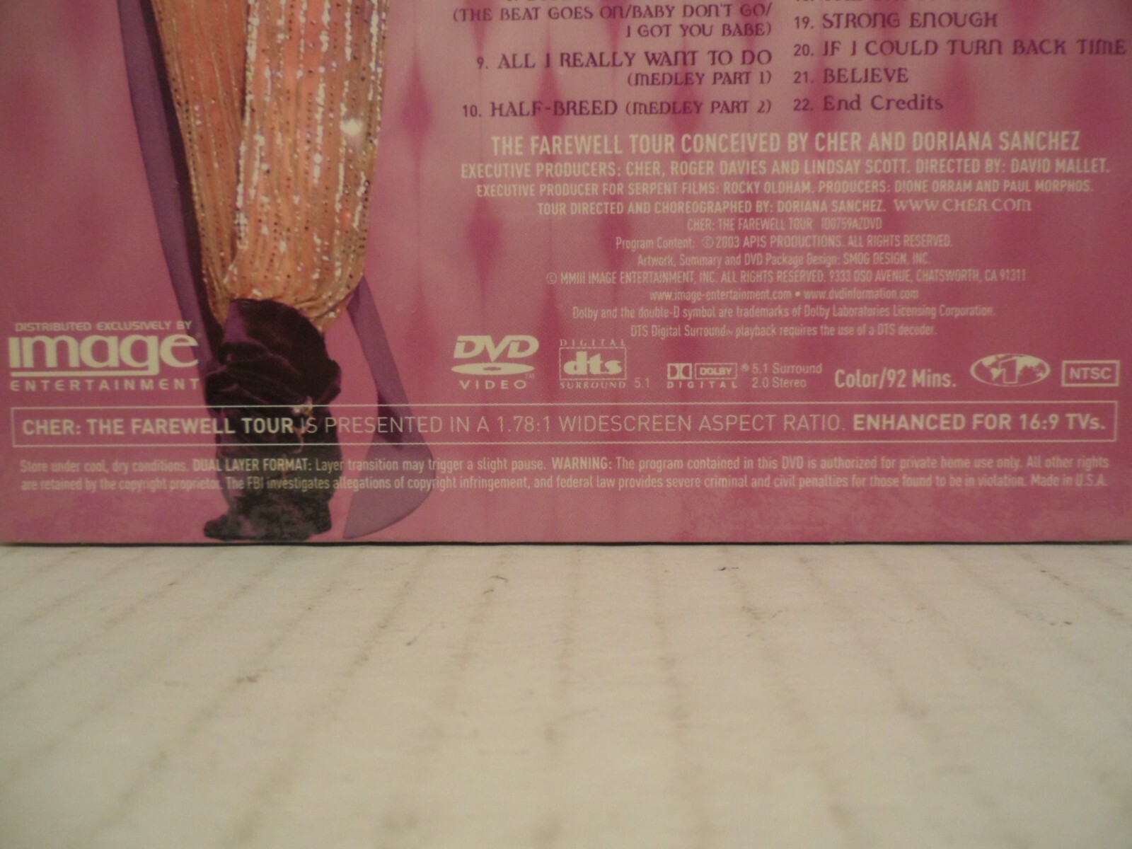 RARE NEW/SEALED CONCERT DVD – CHER THE FAREWELL TOUR (2003) – 3D COVER