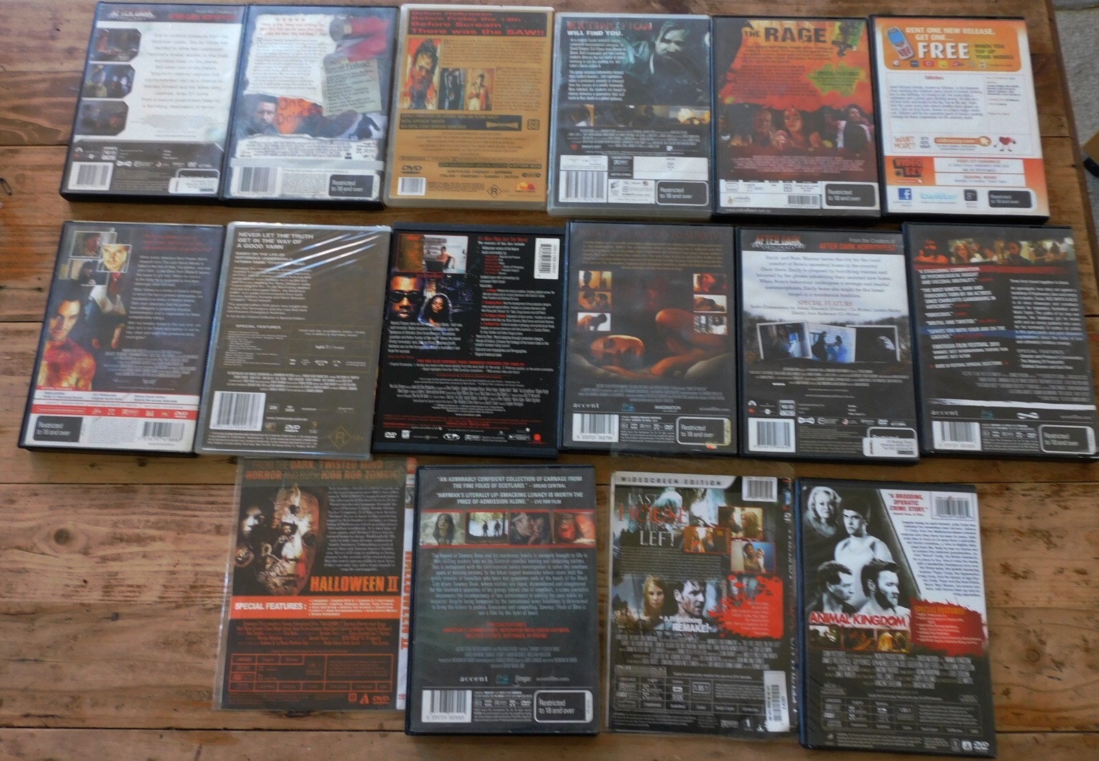 16 Horror Movies /Violence Dvds The Texan Chainsaw Massacre, Chopper etc R 18+