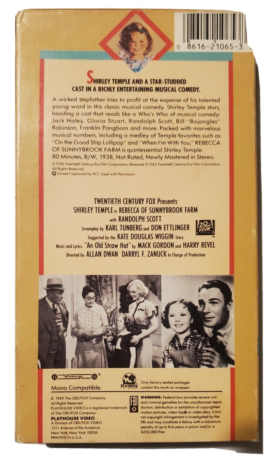 Rebecca of Sunnybrook Farm Hi Fi Stereo VHS. Closed captioned,