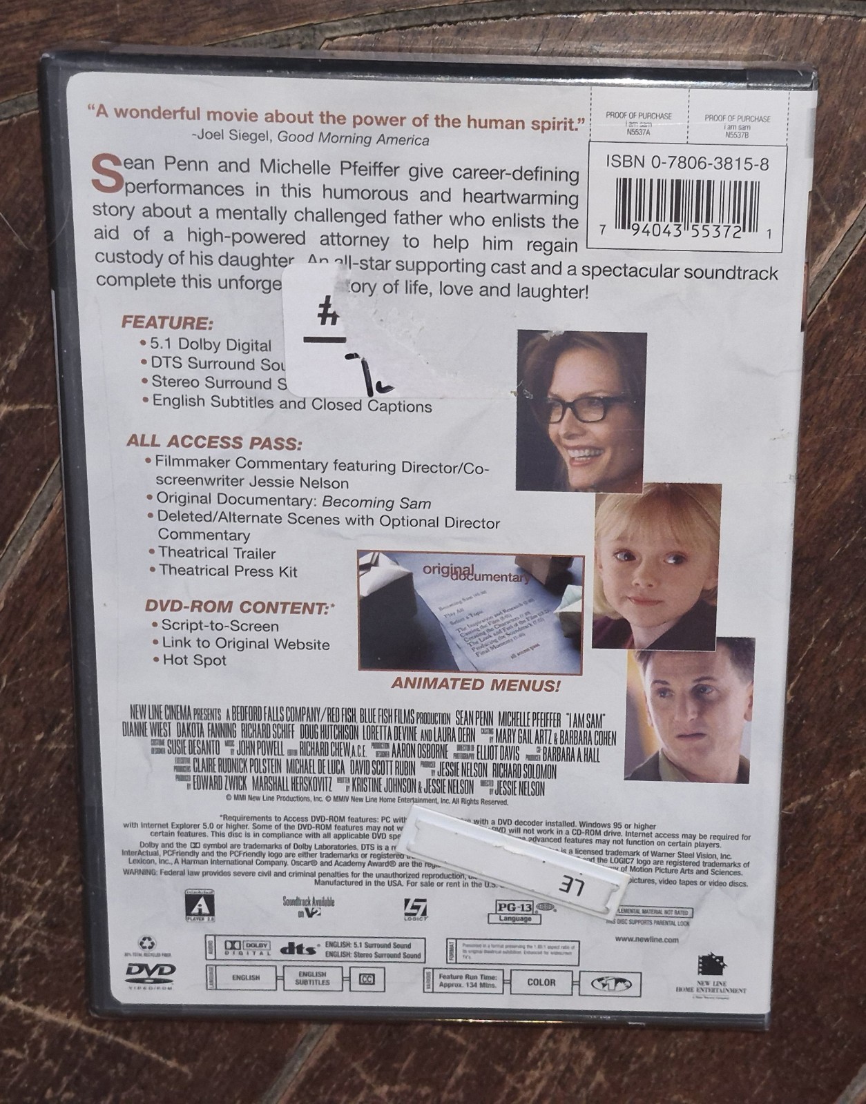 I am Sam [CC] (DVD, 2001, Widescreen) Sean Penn/Michelle Pfeiffer/Dakota Fanning