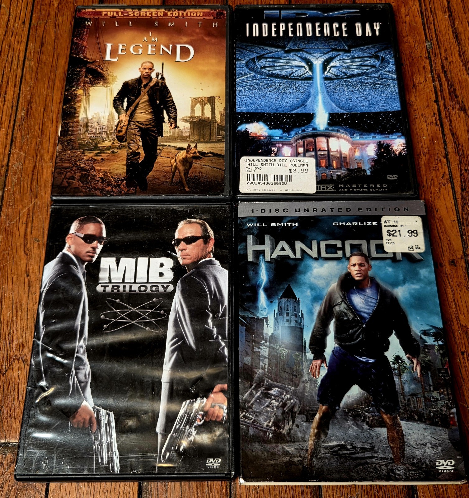 Lot of 4 Will Smith DVDs Men In Black Trilogy I Am Legend Hancock Independence