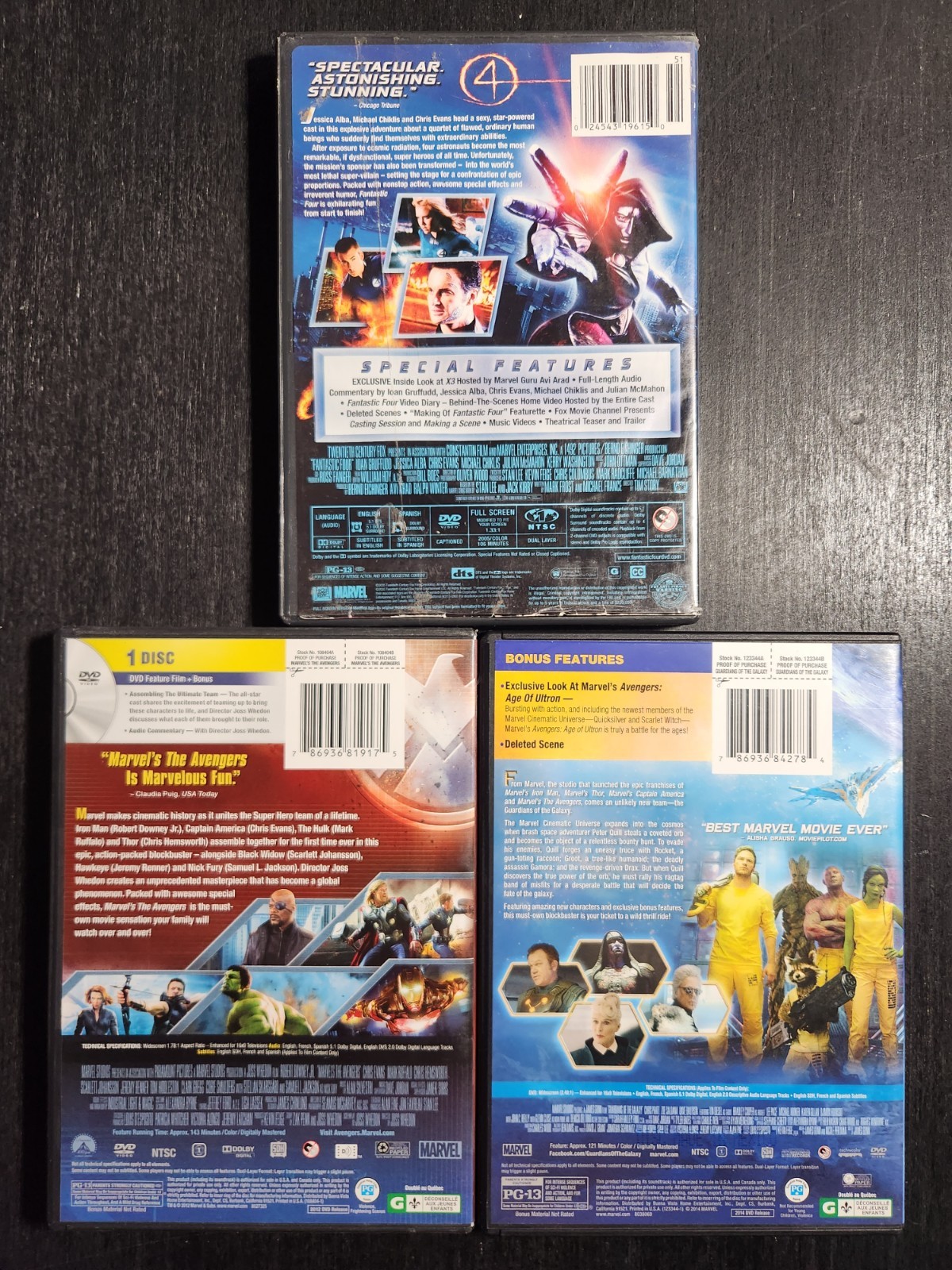 MARVEL DVD COLLECTION AVENGERS GUARDIANS GALAXY FANTASTIC 4 TEAMS LOT OF 3 VG