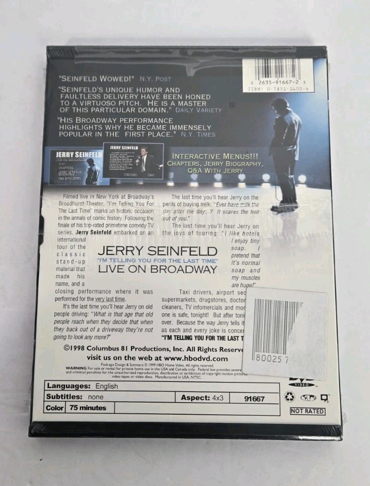 Jerry Seinfeld DVD Live On Broadway I’m Telling You for the Last Time New Sealed