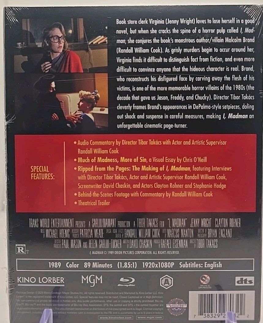 I, Madman (1989) Blu-ray With Slipcover ~ Kino Cult #31 ~ Horror ~ Jenny Wright