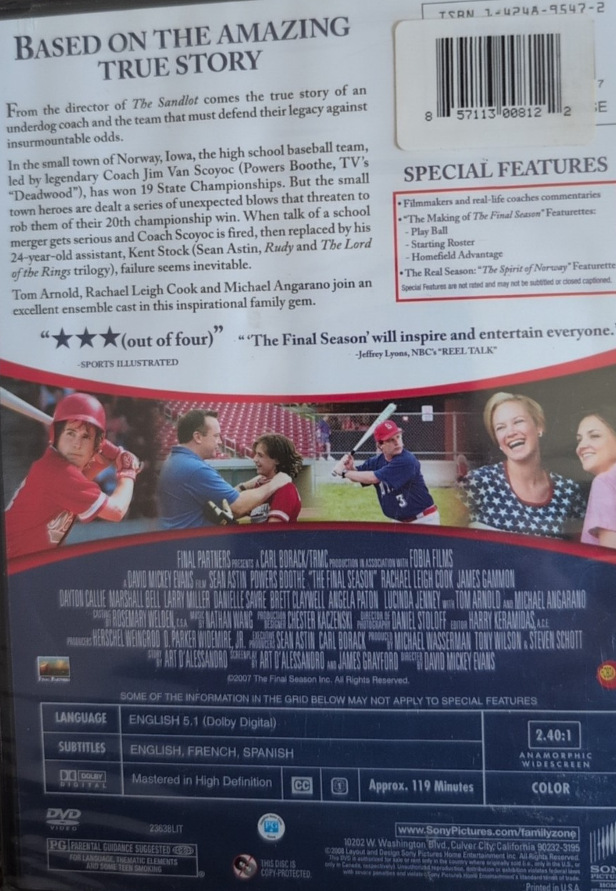 The Final Season DVD 2008 Baseball Movie Sean Astin New Sealed
