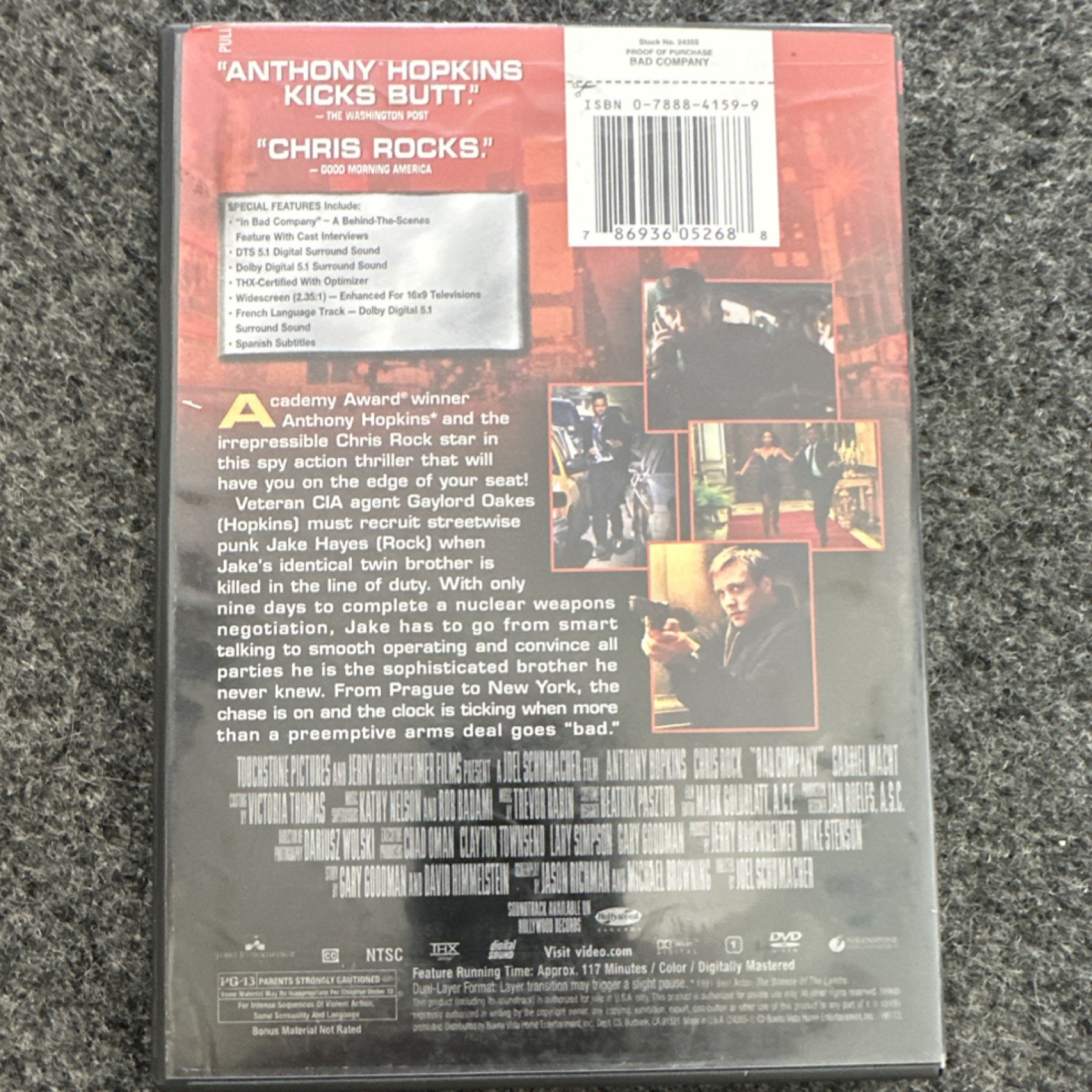 Touchstone Pictures Bad Company Widescreen DVD Anthony Hopkins Chris Rock PG-13